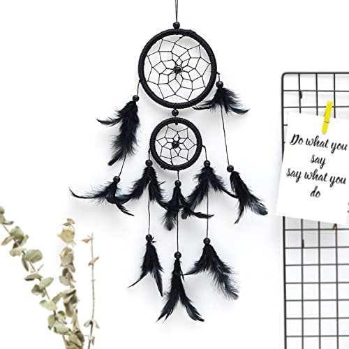 Traumfänger Kinder Mädchen Auto Dreamcatcher Handgemachte Federperlen Hängende Traumfänger Wandbehang Elegante Traumfänger Wiederverwendbare Wanddekoration Für Fenster Balkon Schlafzimmer(schwarz)