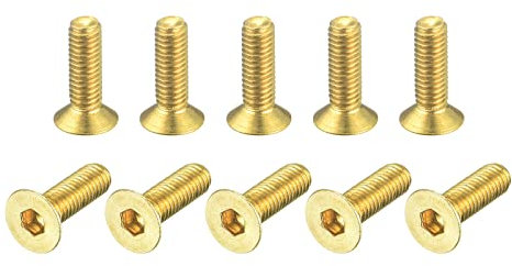 sourcing map Flat Head Socket Cap Screws, M3-0.5 x 10mm Brass Inner Hex Drive Fasteners Bolts 24Pcs