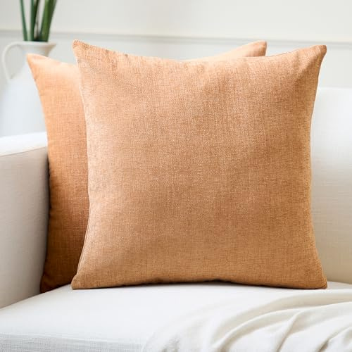 Encasa XO Chenille Kissenbezug, Sofa, ohne Füllung 40x40 cm | Pfirsich, 100% Polyester | Versteckter Reißverschluss | Dekokissen & Zierkissen | Weich & Langlebig | 2er Set