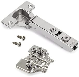 Emuca - Kit de bisagra codo X92N, atornillar, suplemento montaje mixto, Apertura 105º, Níquel satinado, 20 ud.