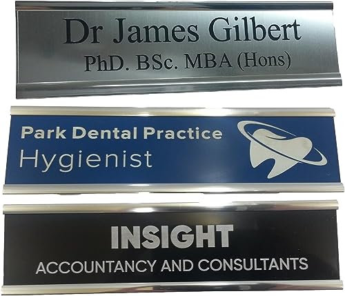 Personalised Office Door Name Plate Holder Plaque With A Choice Of Coloued Inserts Engraved (Silver Holder With Insert)