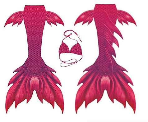 VersusModa Costume Coda Sirena Fucsia Unisex Donna Professionale Mermaid Tail Mare Piscina SMZ019H1 (S, Solo Coda Pinne Laterali)
