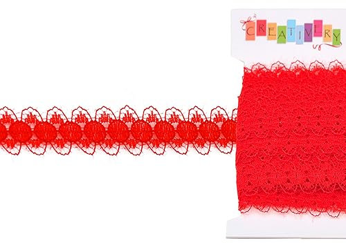 Creativery Spitzenband 15mm x 10m - Farbauswahl - farbecht & waschbar - Vintage Spitzenborte für Hochzeit - Borten und Bänder zum Nähen Dekorieren Basteln - Rot 250