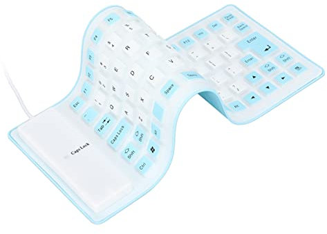 VBESTLIFE Faltbare Silikontastatur, 85 Tasten, Leise, Weiche Silikon-USB-verkabelte, wasserdichte Rollup-Tastatur für Desktop-PC, Notebook, Laptop (Blau)