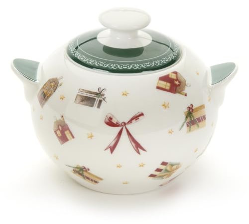 NUVOLE DI STOFFA Zuccheriera natalizia in porcellana bianca con coperchio Christmas Carol 2 varianti 300 ML (1pz) VERDE