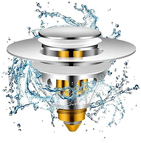 Bonde De Lavabo Pop-Up, Flitre De Vidange Anti-Bloqué, Bonde Et Clapet Baignoire en Acier Inoxydable Et Cuivre Pur, Flitre Cheveux pour Les Trous De 1.1” À 1.37”