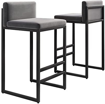 Moderne Barhocker aus Samt, 2er-Set Frühstücksthekenstühle mit Rückenlehne, Barstühle, hohe Hocker für Kücheninseln/Hausbar, Sitzhöhe 55 cm
