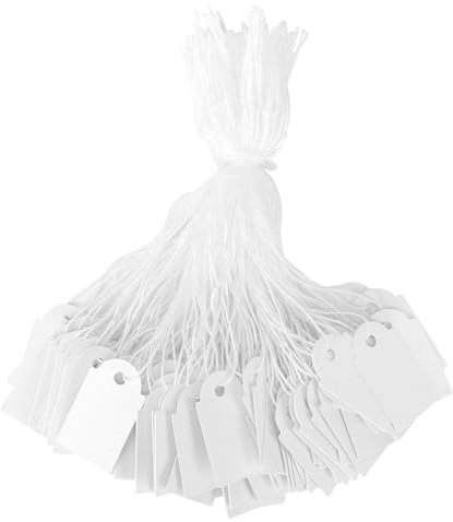 200 Stück kleine Preisschilder, Schmuck-Preisschilder Preisschilder mit Schnur Hängeetiketten Anhänger mit Schnur kleine Geschenk-Preisschilder Preisschilder zum Ausstellen von Schmuck Kleidung (Weiß)