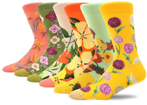 MAKABO Bunte Lustige Damen Socken, 6 Paar Neuheit Blumen Motiv, 39-42