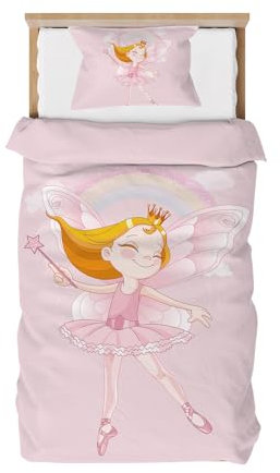 DJDEA Housse de Couette Rose 120x150 Enfant Fille - Parure de Lit 1 Personne avec Taie d'oreiller 40x60 avec Fermeture à glissière - Housse de Couette 1 Personne en Microfibre