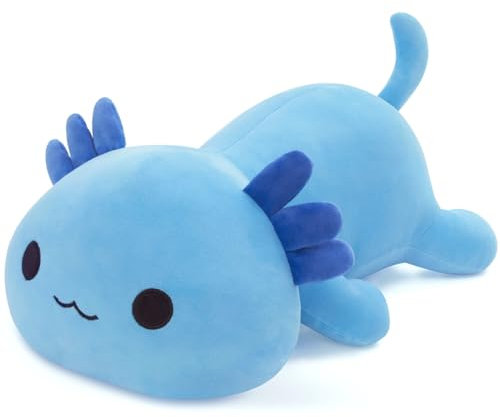 Yeqivo Nettes Axolotl Plüsch, weiches gefülltes Tier Salamander Plüsch Kissen, Kawaii Plüsch Spielzeug für Kinder (Blau Axolotl,30CM)