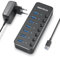Hub USB Alimenté, RSHTECH USB C to 7 Ports USB 3.0 SuperSpeed Port Distributor Data Hub avec Alimentation 5V/2A et Interrupteurs Individuels pour Laptop et PC Hub USB 3.0 Alimenté, RSH-518C