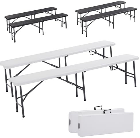 Arebos 2X Bierbank Faltbank Klappbar I Tragegriff | 183 x 28 x 43 cm Klappbank Camping Garten Party Bank Campingbank Bierzeltbank, Gartenbank, Sitzbank 2er Set | Weiß