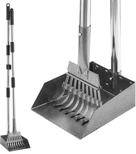 Adjustable Metal Dog Pooper Scooper Tray and Rake Set for Pet Waste Removal