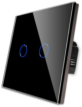 CNBINGO Interruttore per luce touch, in vetro, da incasso, 2 scomparti, 2 vie, con cornice in vetro da 86 mm, colore nero, 1 pezzo