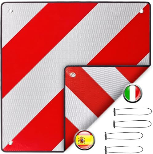 sunnilly Warntafel Fahrradträger,Warntafel Italien Spanien,Warntafel Italien Fahrradträger,2 in 1 Warntafel mit 4 Spanngurte,50*50cm Reflektierend Warntafel für Fahrradträger, Heckanhänger,Wohnmobil