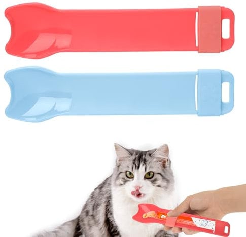 2pcs Pink & Blue Cute Kitten Lickable Snack Treat Spoon Multi-Functional Feeder for Wet Food Dogs and Cats