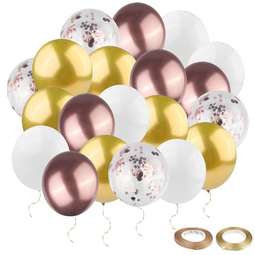 Ghazpmuk 60 Pezzi Palloncini, Rose Gold Elio Palloncino, 12 Pollici Palloncini in Lattice, Palloncini Coriandoli, Di Festa Centrotavola Decorazioni, per Compleanno Matrimonio Anniversario Bambini Baby