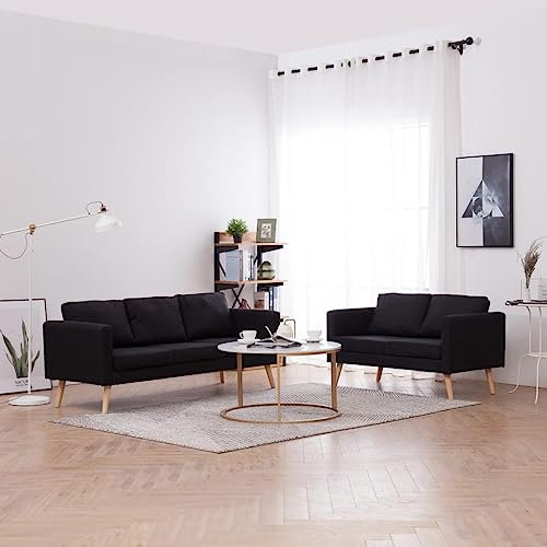 Cozynest 2-TLG mit Rückenkissen Sitzkissen Design Polstersofa Loungesofa Couch Lounge Stoffsofa Sitzmöbel Wohnzimmer Stoff Holzrahmen Sofagarnitur Stoff Schwarz