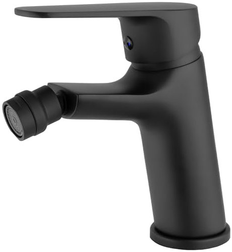 VALAZ Grifo Bidet Negro Mate | Grifo Monomando Lavabo, Mezclador Agua Fría y Caliente, Ahorro de Agua | Instalación Facil y Rápida | Bidet para WC Inoxidable, Latón, Elegante, Redondo, Serie Pisuerga