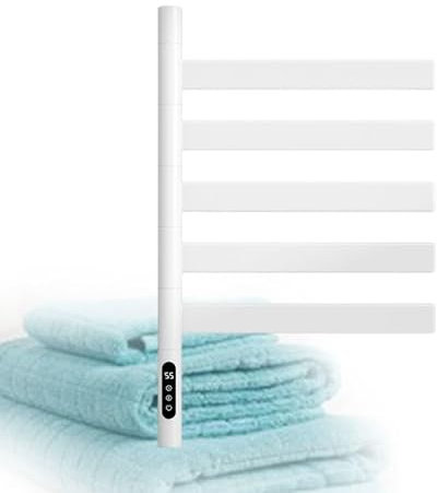 Scaldasalviette Wifi Portasciugamani Elettrico Con Rotazione Di 180°, Scaldasalviette In Acciaio Inox 5 Barre Con Timer Incorporato Per Scaldabagno Portasciugamani Riscaldato Elettrico,White