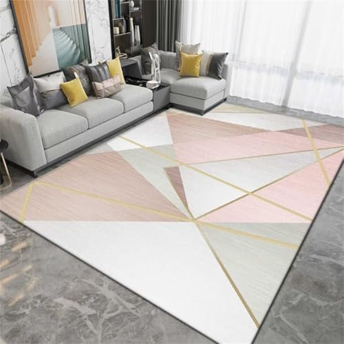 ROSURUG Vorzimmer Möbel Set Deko Teenager Mädchen Zimmer Fussmatte Innen Geometrische Form Wohnzimmer dekorative Teppich minimalistisch Teppich Weich(Rosa 160X230cm)