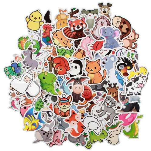 ORUZA Cartoon Tiere Aufkleber Kinder, 100 Stück Funny Tiere Sticker Set, Cute Animals Wasserdichte Stickers für Wasserflaschen Scrapbook Skateboard Laptop Stickers