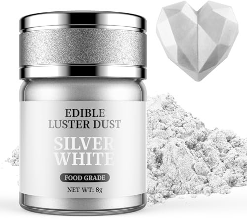 Glitter Commestibili Bianco Argenteo, Waysroma Glitter Commestibili per Torte Glitter Commestibili per Drink Colorante Alimentare in Polvere per per Fondente, Cioccolato, Pasqua Biscotti(8g)