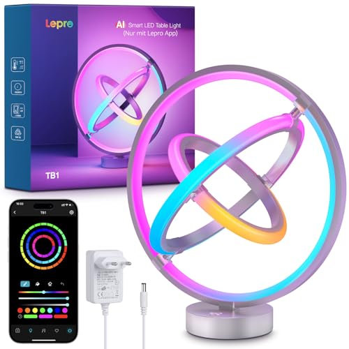 Lepro AI Smart Tischlampe TB1, KI-Lichtdesign-Assistent, Musik Sync/APP Sprachsteuerung LED Tischleuchte, Table Lampe Dimmbar, RGB+IC-Technologie, Kompatibel mit Alexa/Google, Keine Fernbedienung