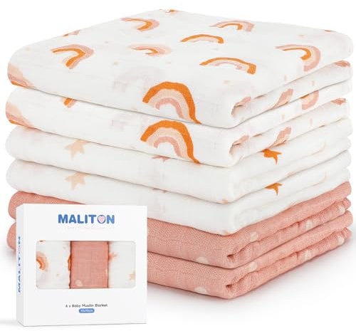 Maliton 6 Stück Baby Spucktücher aus Baumwolle, 70x70cm Baby Musselintücher- Weiche & saugfähige Mullwindeln für Neugeborene | Atmungsaktiv | Zum Reinigen, Abwischen, Abdecken