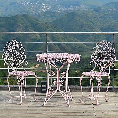 CCKUHN Table et Chaise d'extérieur, Combinaison Table et Chaise de Balcon/terrasse/Jardin en Fer en Trois pièces, Table Basse de Jardin d'extérieur (Rose)