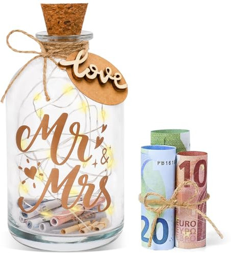 Bouteille lumineuse LED pour les mariés et les jeunes amoureux - Avec inscription « Mr. & Mrs » - Personnalisable