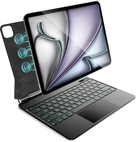 CSZZACME Custodia per iPad Air 13 tastiera M3 2025 e M2 2024, tastiera magica per iPad Pro 12,9 (6a, 5a, 4a, 3a generazione), attacco magnetico, trackpad multi-gesto, retroilluminazione a 7 colori