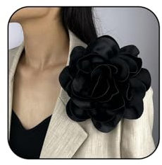 FDEETY Broche Femmes en Velours Élégante Très grandes Broches Forme Camélia Pour Robe Soirée Danse Mariage Accessoires Vêtements Valentin Cadeau(Noir)