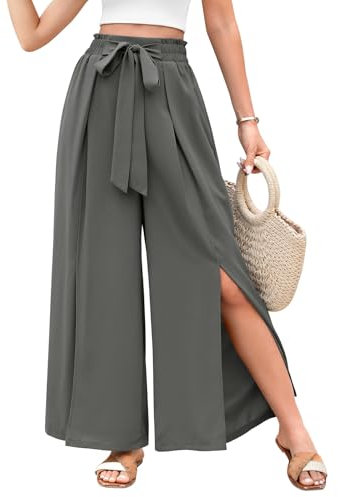 Svanco Palazzo Hose Damen Sommer Weite Plissee Hose Lockere High Waist Paperbag Hosen mit Schlitz