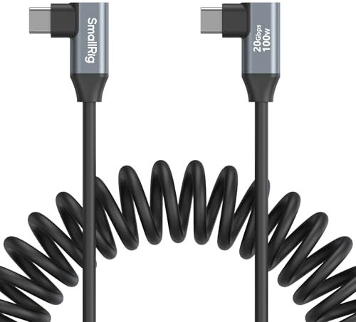 SMALLRIG USB C to USB C Coiled Data Cable (Angled to Angled), 90 Degree USB C Cable 20Gbps High Speed Data Transfer, Support PD 100W Fast Charging, for iPhone, Laptops and Cameras etc. - 4793