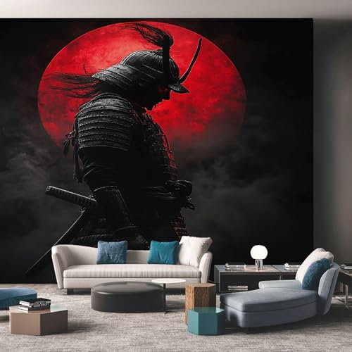 Japan Anime Wallpaper - Japanese Samurai Warrior Black and Red Wall Mural - Wall Murals for Living Room Bedroom - Photo Wallpaper & Home Decor Art - 250 x 175 cm A272