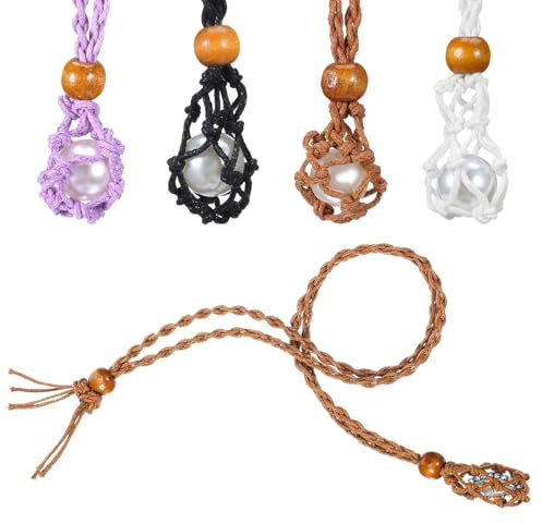 Ouligay 4 piezas vacías de piedra cadena ajustable soporte de piedra collar cordón, soporte de piedra de cristal, jaula de cristal, jaula, cordón, red de pesca, collar de piedra, cuerda para bricolaje