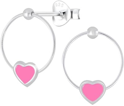 Monkimau Mädchen Ohrringe Herz | Ohrstecker aus 925 Sterling Silber | Kinderohrringe hypoallergen