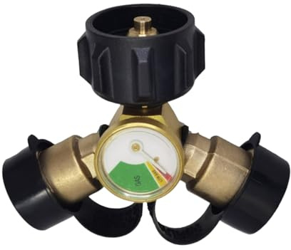 Générique -Anschluss, doppelter QCC-Tankteiler mit Manometer | QCC-Ersatzteile mit Messgerät und Notstopp für Herde, Grills, Brenner und Heizungen