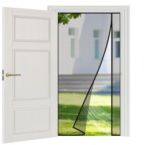 Moskitonetz Türfenster 160x200cm Schwarz Magnetisches automatisch schließendes Anti-Insektenfliege für Kinder und Haustiere