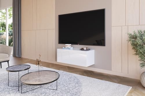 HAJDUK FURNITURE Mobile TV Sospeso Porta TV Bianco Lucido 90 cm Push To Open Senza Maniglie Moderno Per Salotto Fino A 40 Pollici 90x35x40 cm