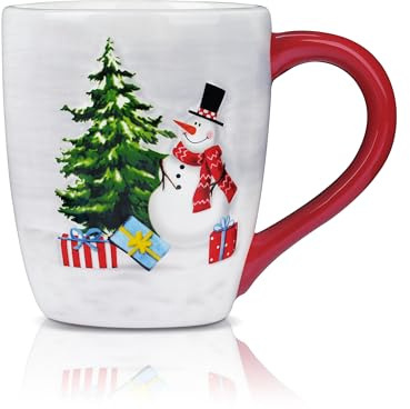 Joeyan 400ml Taza Navidad con Asa, Christmas Mug de Cerámica para Café, Cappuccino, Bebidas Vino Calientes, Caneca Natal con Festivos de muñecos de nieve y árboles, Regalo para Amigos,Mujeres,Hombres