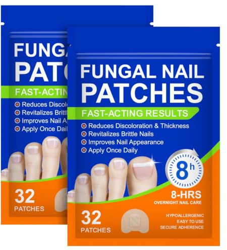 Fungal Nail Patches for Toenails, 32Pcs Toe Nail Fungal Treatment Pads, 8-Hour Overnight Nighttime Toenail Fungus Treatment Restores Healthy Appearance,Reduces Discoloration & Thickness (64PCS)