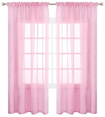 SUNLIMEI Rideau Voilage 60 x 120 cm Demi Transparent, Polyester, Plusieurs Tailles Transparent Rideaux Salon Décoration de Maison pour Fenetre Chambre Adulte Salon, Rose