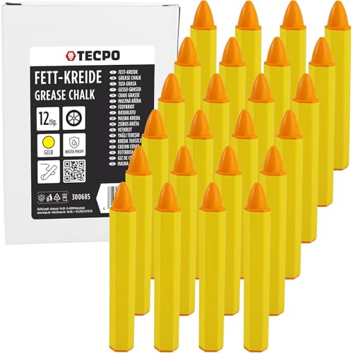 TECPO Reifenkreide gelb, 24-teilig Universal-/Reifenkreide Reifenmarker wasserfest wischfest Fettkreide Reifenstift hohe Deckkraft präzise Markierung Reifenmarkierer