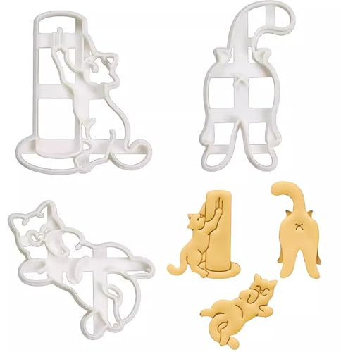 3 Stück Keksausstecher Katze, Plastik Katzen Ausstecher Keine Hände Verletzen, Ausstechformen Katze für Kindergeburtstag, DIY 3D Ausstechform, Katzen Themed Party Dekoration