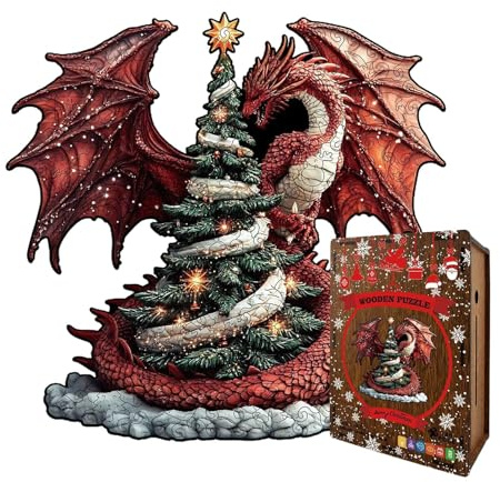 Holzpuzzle, Weihnachtsdrache Unregelmäßige Puzzle, Puzzle Holz Bunt Einzigartige Tierform, Holzpuzzle Erwachsene, Weihnachts Holz Drache Puzzles, Familienspielsammlung, Holzpuzzles Tierform Für Kinder