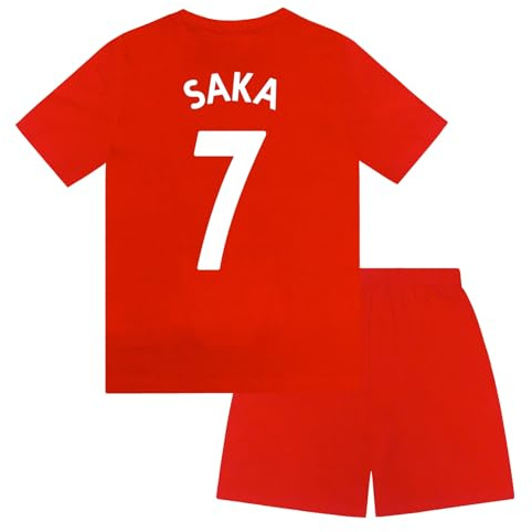 Arsenal FC Boys Saka 7 Sublimation Short Pyjamas Red Crest 12-13 Years
