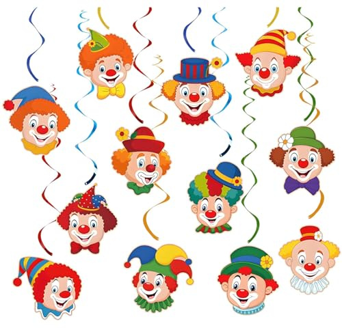24Stück Clown Girlande Karneval Deko, Spiral Girlanden mit Clown Motiv Karneval Luftschlangen für Deckenhänger, Partydekoration Hängedeko, Fasching Deko für Fasching Zirkus Deko Gartenparty(A)